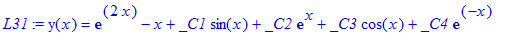 L31 := y(x) = exp(2*x)-x+_C1*sin(x)+_C2*exp(x)+_C3*...